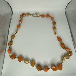 Long vintage style Talbots necklace with orange, peach, and tan faux stones